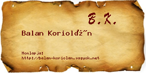 Balan Koriolán névjegykártya